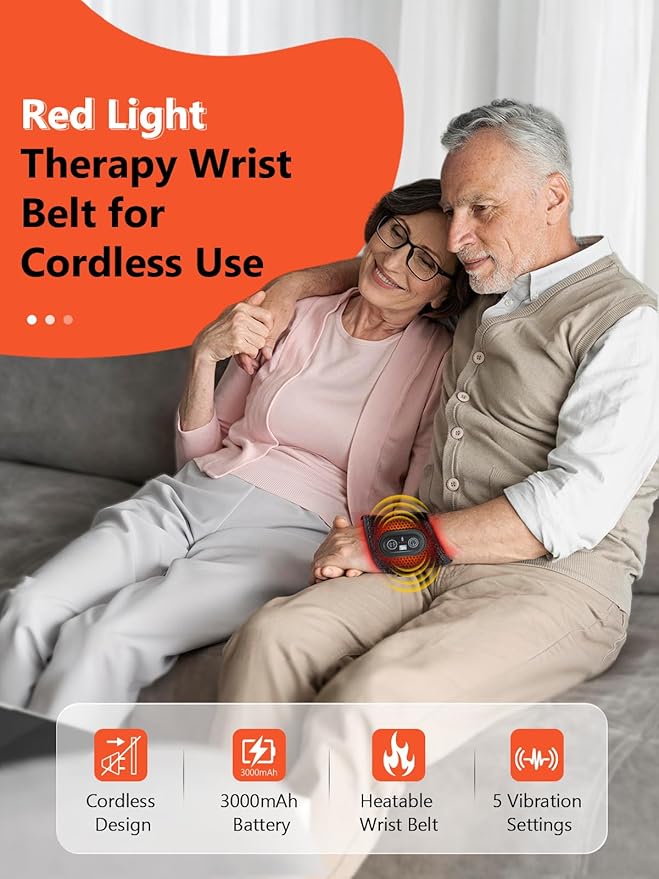 Red Light Therapy for Hand Wrist with Heat & Massage, 3000mAh Wireless Controller Infrared Light with 108 Beads Wrist Brace & Hands Wrap Pad for Knee Ankle Foot Joint Faster Recovery Pain Relief