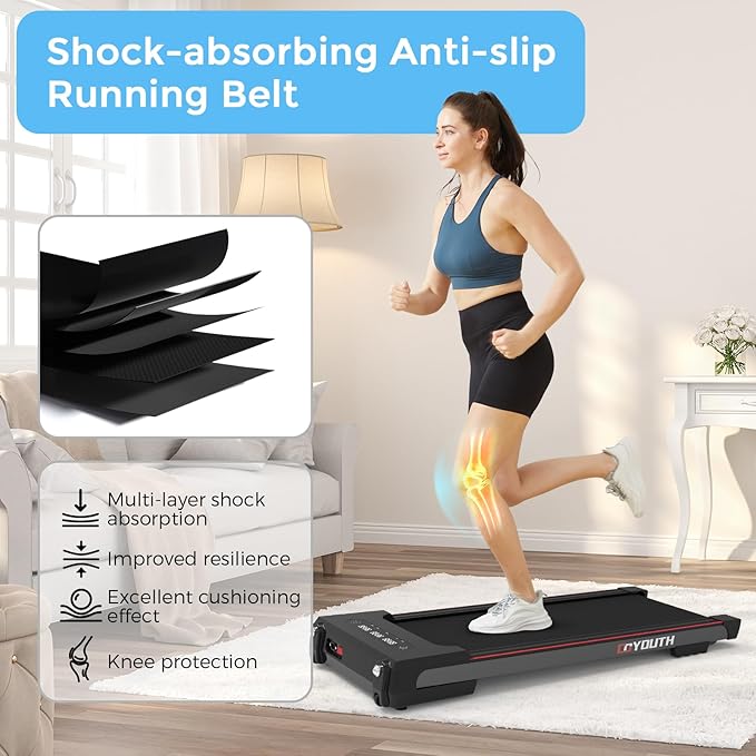 GOYOUTH Walking Pad Treadmill, Under Desk Treadmill for Home Office, Wide Belt Compact Treadmills 300 lbs Capacity, 2.25HP Shock-Absorbing Walking Jogging Running Machine Remote Included