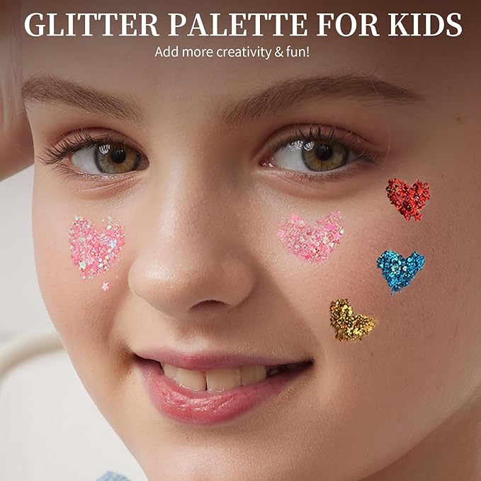 FANDAMEI Face Glitter, 2 PCS Face Glitter Gel 18 Grids, Body Hair Glitter for Kids Women for Makeup, Halloween Rave Concert Face Paint Glitter