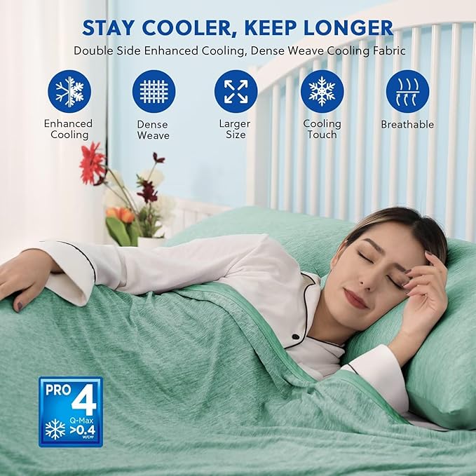 HOMFINE Cooling Blankets for Hot Sleepers - Summer Blanket Thin Lightweight Breathable Soft Double Side Enhanced Cooling for Bed Couch Sofa, Keep Cool for Night Sweats (Green, 90 x 90 inches)