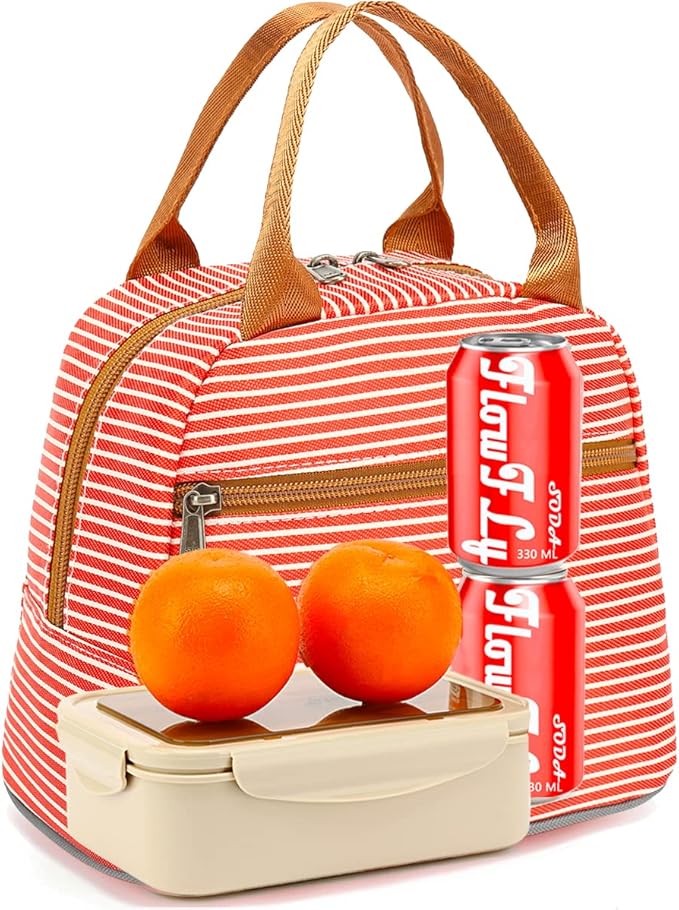 FlowFly Insulated Lunch Cooler Bag - Tote Bag Organizer for Women/Men, Red#Stripes