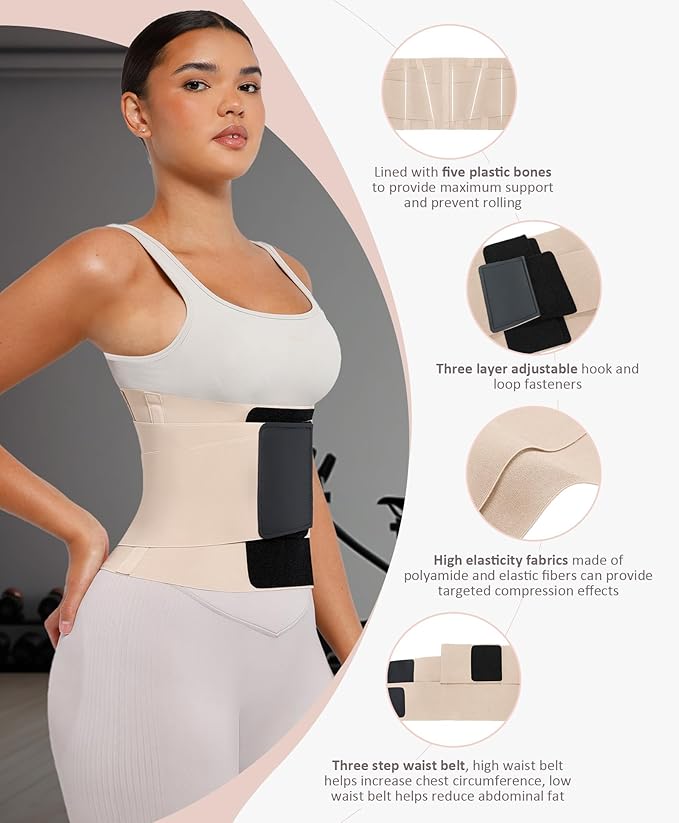 FeelinGirl Waist Trainer Belt Waist Cincher Trimmer Ab Belt Tummy Control Body Shaper with Triple Wrap Women and Men