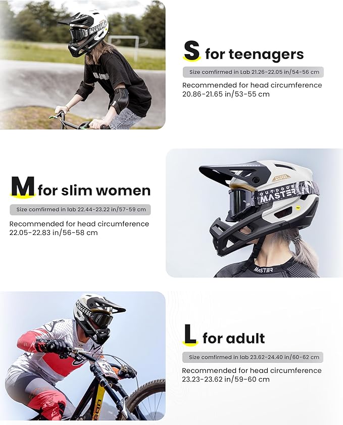 OutdoorMaster MIPS Full Face Mountain Bike Helmet for Men & Women - Two Removable Chin Pad, Ventilation Lightweight - Racing Downhill DH BMX MTB Helmet