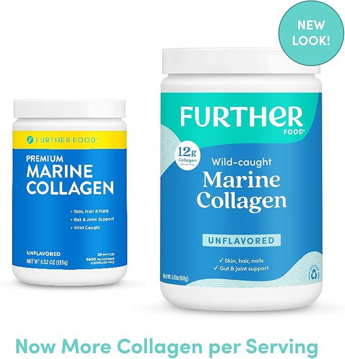 Further Food Unflavored Marine Collagen Peptides Powder, Wild Caught, Sustainable, Type 1 & 3 Collagen, Gut + Joint Support, Hair, Skin, Nails, Sugar-Free 5.93 oz