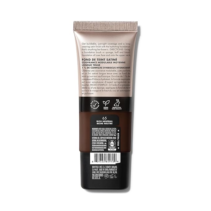 e.l.f. Soft Glam Foundation, Medium Coverage, Long-Lasting & Buildable Foundation For A Smooth, Satin Finish, Vegan & Cruelty-Free, 65 Rich Neutral