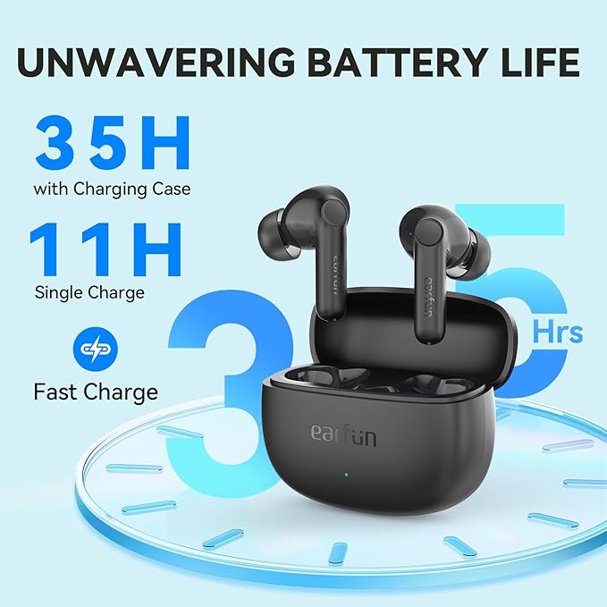 EarFun Air Life Wireless Earbuds, 12mm Driver with Deep Bass, Bluetooth 5.4 in-Ear Earbuds, 4 Mics AI ENC Call, 35H Playtime, 30 Preset EQs Via App, Comfortable Fit, Fast Charging, IPX5 Waterproof
