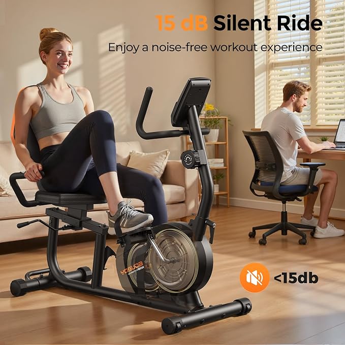 YOSUDA Recumbent Exercise Bike for Home，Magnetic Staionary Bike for Seniors/Adults with Adjustable Seat, 350LB Capacity, 16-level Resistance, LCD Monitor & Pulse Sensors