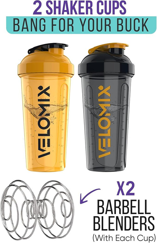 '-2 Pack- 28 oz Protein Shaker Bottles for Protein Mixes - 2x Wire Whisk | Leak Proof Shaker Cups for Protein Shakes | Protein Shaker Bottle Pack (Golden Stone)