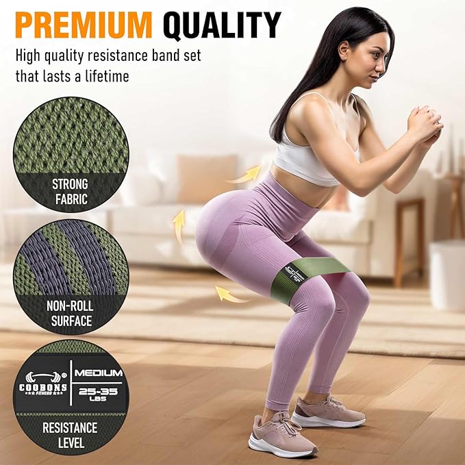 Fabric Resistance Bands for Working Out - Exercise Bands for Women and Men, Booty Bands for Legs and Glute, Yoga, Pilates, Rehab, Fitness and Home Workout
