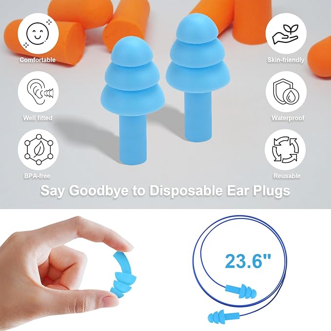Ear Plugs for Swimming,Sleeping Noise Cancelling,Snoring,Shoting,Working, Reusable Silicone Earplugs, Super Soft Ear Plug for Noise Reduction, Ears Protection (6 Colors)