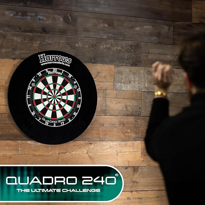 Harrows Dart Board Quadro I Unique and Exclusive 3 Scoring Zones I Ultimate Challenge 240 Maximum Score I Darts Board with Ultra Thin Knife Wire I Compatible with Dart Board Stand, Dart Board Lighting