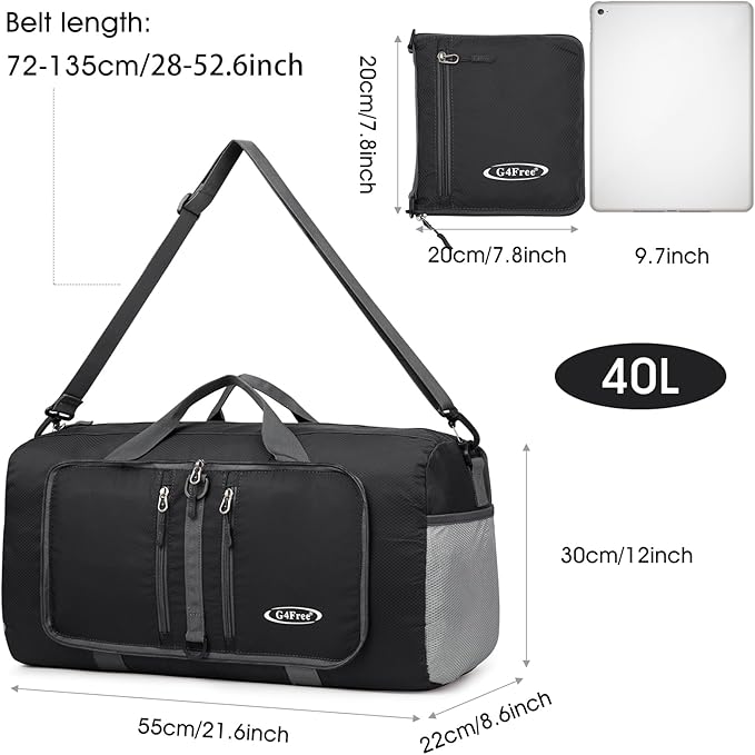 G4Free 40L/65L Foldable Duffel Bag, Water-Repellent Travel Backpack, Lightweight Carry Bag for Overnight Weekender Sports Men Women