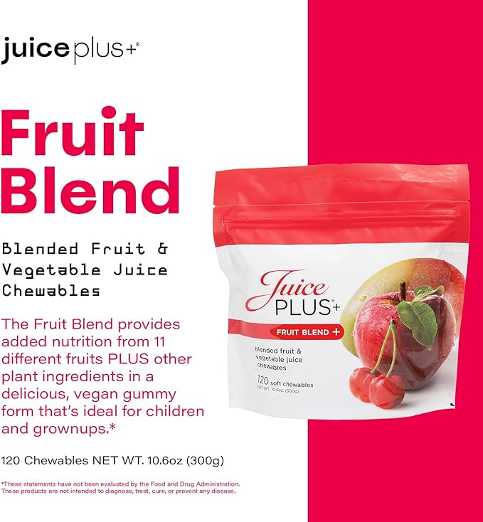 Juice Plus+ Fruit Blend Soft Chews (Chewables) - Boost Your Nutrition with 11 Fruits & Plant Ingredients - Vegan Gummy for Kids & Adults - Vitamins, Whole Food Nutrition - 120 Chewables