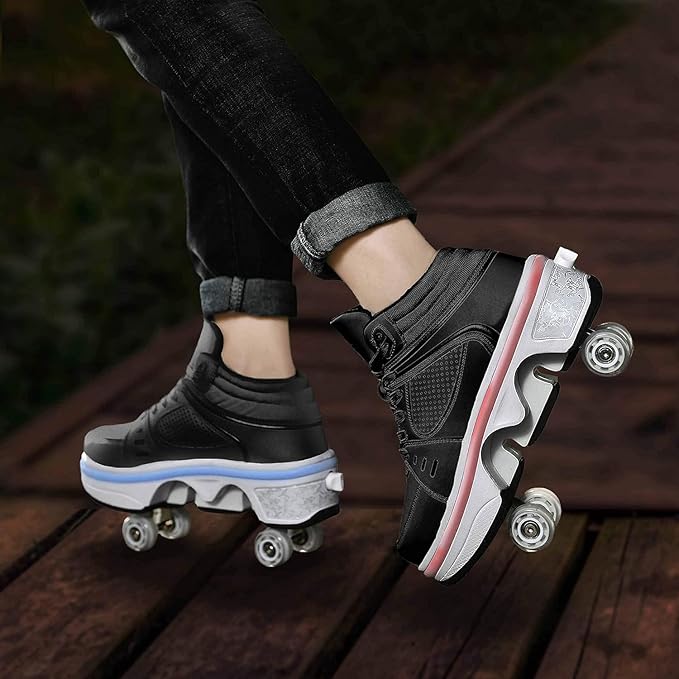 Double-Row Deform Wheel Automatic Walking Shoes Invisible Deformation Roller Skate 2 in 1 Removable Pulley Skates Skating Parkour