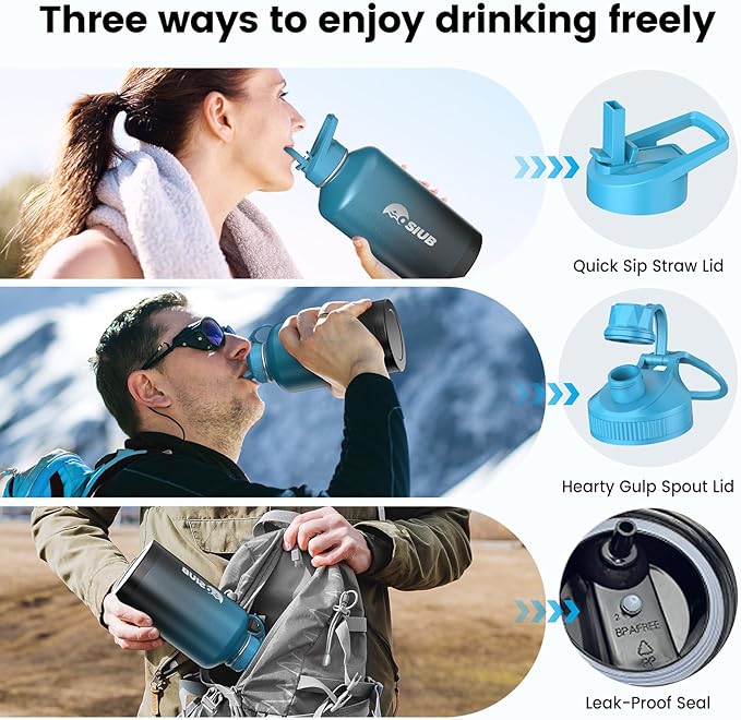 Insulated Water Bottle 32 oz, Triple Wall Vacuum Stainless Steel(Cold for 48 Hrs),Leak Proof & BPA-Free,Simple Modern Water Bottle with Drink-Through Lid & Flip Straw for Sports & Travel, Indigo-Black