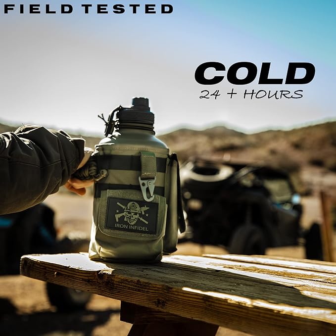 Iron Infidel Battle Bottle - Half Gallon Insulated Water Bottle with Paracord Handle, Large 64 oz Stainless Steel Water Jug with Rugged, Removable Sleeve for Keys, Wallet & Phone (Gangrene 2L)