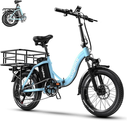 Folding Electric Bike for Adults with Peak 1000W Motor, 48V 20AH Battery up to 30MPH 80 Miles, 20" Fat Tire All Terrain Ebike, Front Suspension 7-Speed Commuter E Bike, Step-Thru, UL Certified