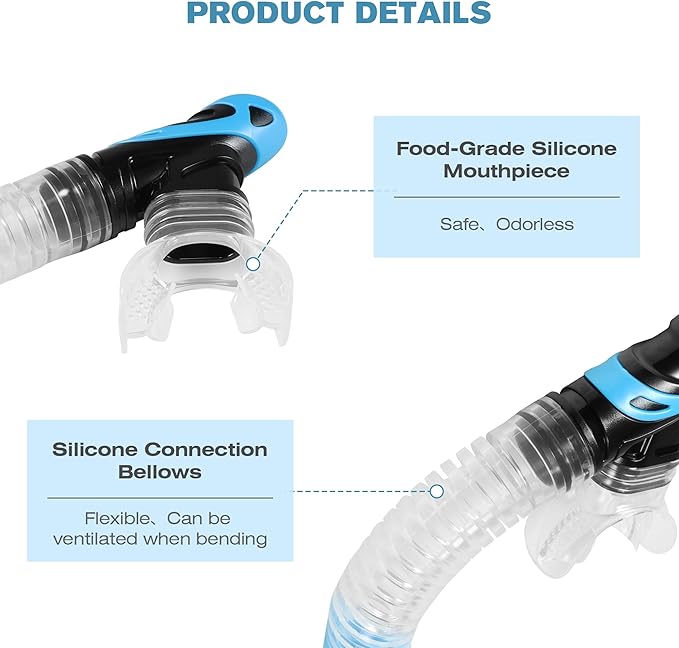 Diving Dry Snorkel, Easy Breath Diving Snorkel for Snorkeling, Scuba Diving, Freediving, Swimming Training, Design with Food-Grade Silicone Mouthpiece/Top Dry Valve for Adult Youth