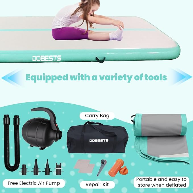 DOBESTS Inflatable Air Gymnastics Mat Tumbling Mat Tumble Track Gymnastics Training for Kids Home 6.6 feet 10 feet 13feet 16feet 20feet 4/8inch Thick for Cheerleading Dance Yoga Cheer Water With Pump