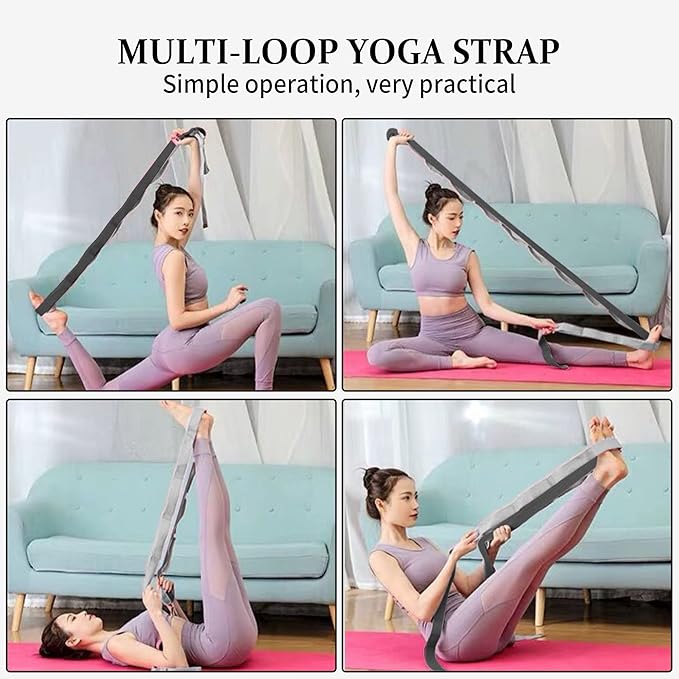 Stretching Strap Yoga Strap, 10 Loops Non-Elastic Stretch Bands Helps Women and Men Improve Flexibility for Home Workout, Physical Therapy, Pilates, Exercise, Dance, Comes with Door Anchor