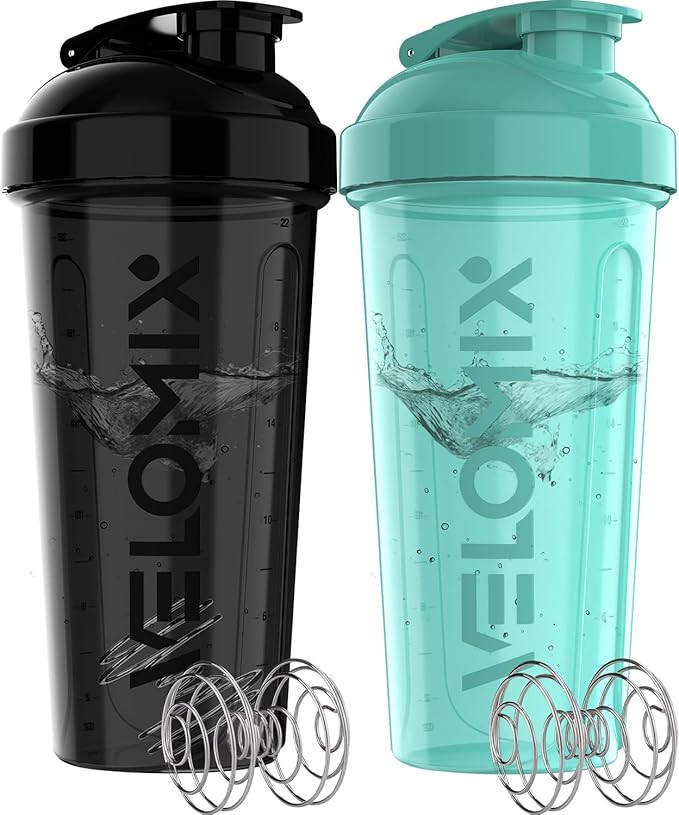 '-2 Pack- 28 oz Protein Shaker Bottles for Protein Mixes - 2x Wire Whisk | Leak Proof Shaker Cups for Protein Shakes | Protein Shaker Bottle Pack (Black/Turquoise)