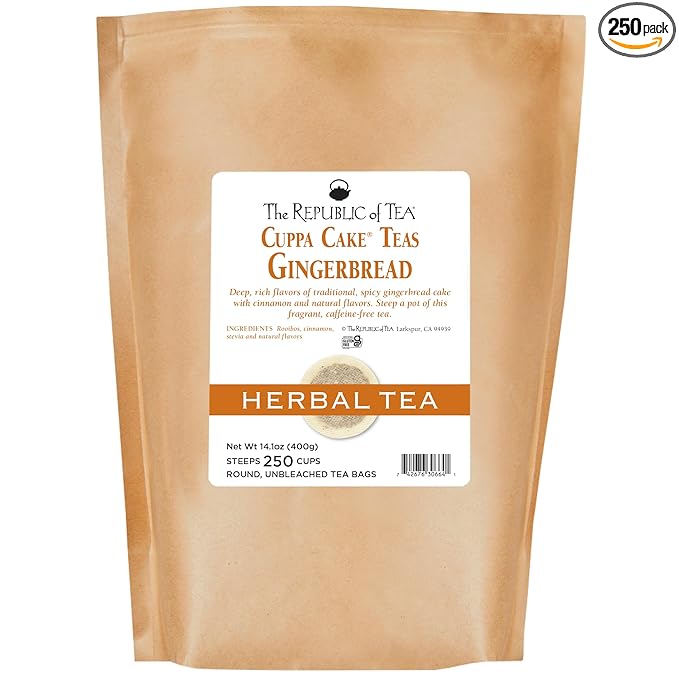 The Republic of Tea Gingerbread Cuppa Cake Tea, 250 Tea Bags, Healthy Rooibos Dessert Tea
