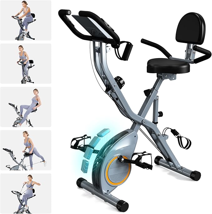 Foldable Exercise Bike Stationary Bikes for Home, 5 IN 1 Indoor Workout Bike, Cycling Bike with 16-Level Quiet Magnetic Resistance, 6.6 LBS Flywheel and 300LBS Capacity, 2025 Designed 817 X-bike