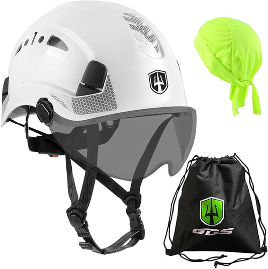 GREEN DEVIL Safety Helmet Hard Hat with Chin Strap Vented Lightweight Adjustable Hardhat for Men Women with Hi-Viz Design Ideal for Tree Climbing Work at Height