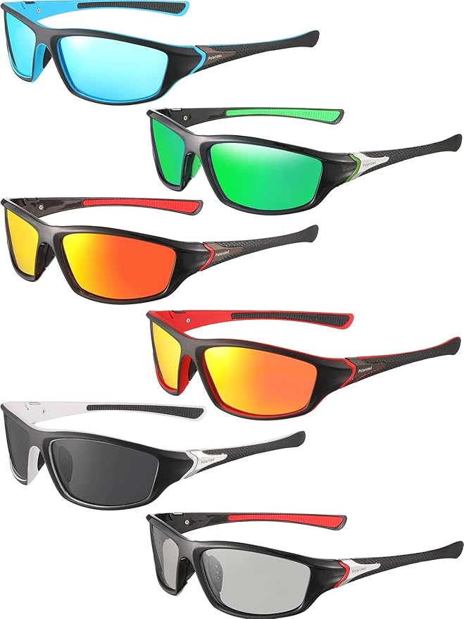 Frienda 6 Pack Polarized Sport Sunglasses for Men Multipack Fit over Glasses Pack Lot Set Men's Sport Fishing Eyeglasses
