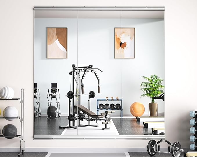 Hasipu Home Gym Mirror 48" L x 30" W - 1PC Large Full Body Mirror for Yoga, Wall-Mounted Mirrors for Fitness, Garage, Dance Studio, 0.16in Tempered Glass Frameless