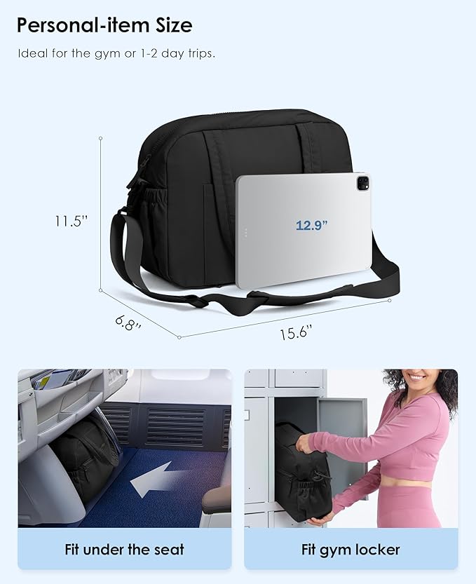 Gym Bag for Women, Travel Duffle Bags with Wet Pocket, Lightweight Carry on Bag Overnight Weekender Duffel Bag, Water Resistant (Black)