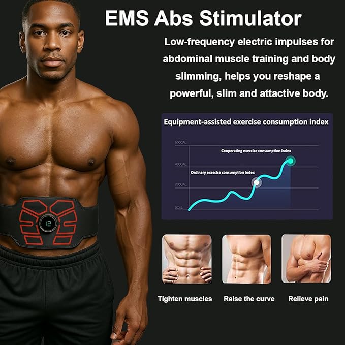 EMS Muscle Stimulator, ABS Stimulator, Abdominal Toning Belt Home Office Fitness Workout Equipment for Abdomen