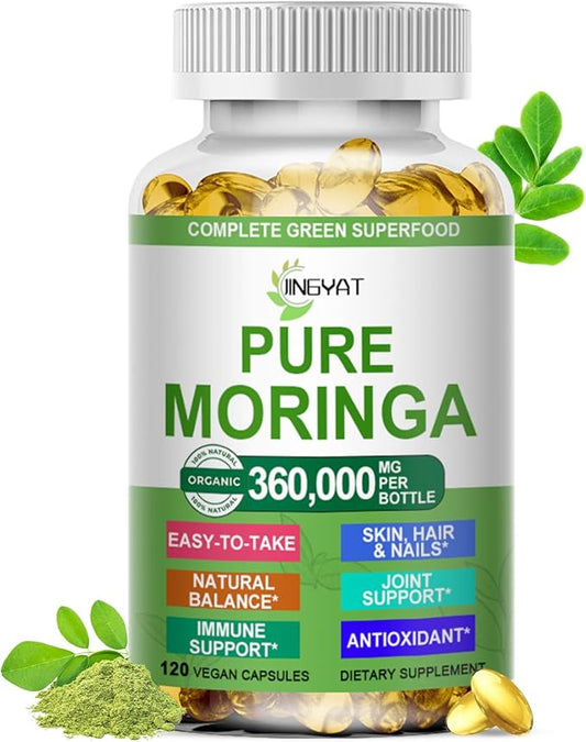 Moringa Softgels, Organic Pure Moringa Oleifera Leaves Extract for Energy, Skin, Gut Health, Immune, Natural Antioxidant, High Potency Moringa Oil Than Moringa Powder, Non-GMO, 60 Serving