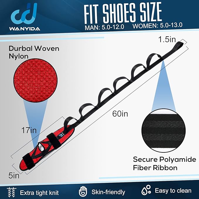 Foot Calf stretcher for Plantar Fasciitis, Achilles Tendonitis, Heel Spurs, Drop Foot. Yoga Stretching Strap for Leg, Thigh and Hamstring (Red)