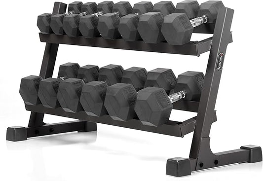 XMARK Dumbbell Set with Rack, Weights Dumbbells, Multiple Free Weights and Horizontal Storage for Home Gym Strength Training, Storage Rack Color Options