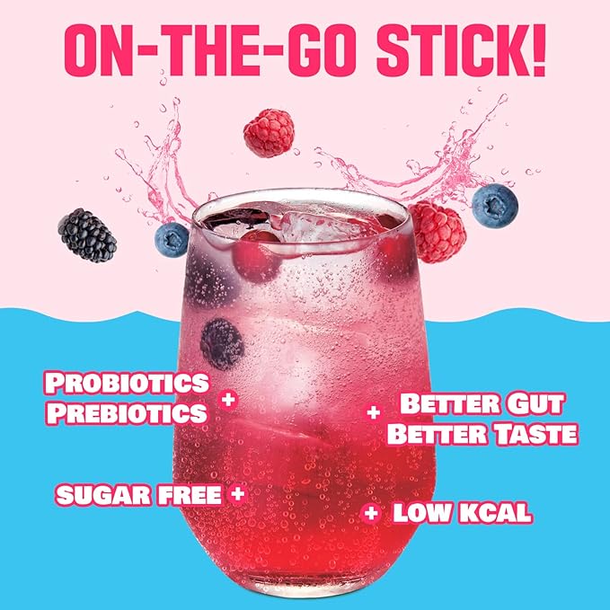 TEAZEN Berry Kombucha Tea, Hydration Drink Mix, Sugar Free, Live Probiotics & Prebiotics, 10 Sticks, 1.76oz