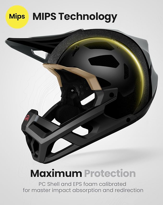 OutdoorMaster MIPS Full Face Mountain Bike Helmet for Men & Women - Two Removable Chin Pad, Ventilation Lightweight - Racing Downhill DH BMX MTB Helmet