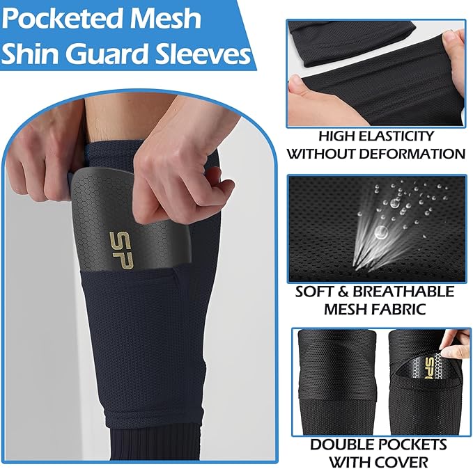 1 Pair Men's Grip Soccer Socks and 1 Pair Shin Guard Sleeves,1 Pair Sleeves with Optimized lnsert Pocket and Shin Guards