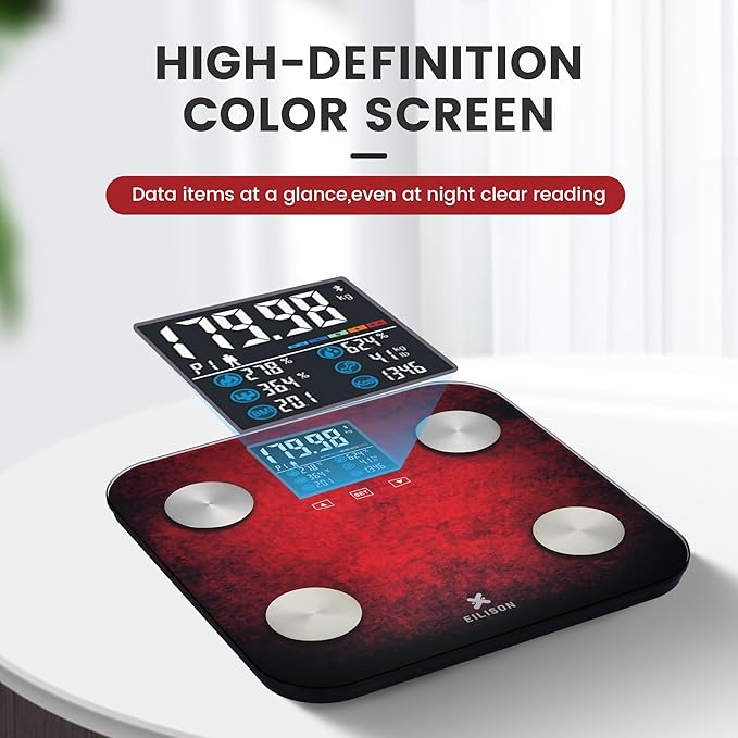 EILISON Highly Advance 2-in-1 Digital & Analog Weighing Scale for Body Weight-400lbs, 4 High Precison GX Sensor Accurate, Thick Tempered Glass, Extra Large Display (red) (Smart Red)