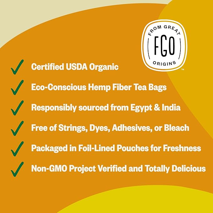 FGO Organic Lemon Ginger Tea, 100 Count, Eco-Conscious Tea Bags, Resealable Bag, Caffeine Free, Packaging May Vary (Pack of 1)