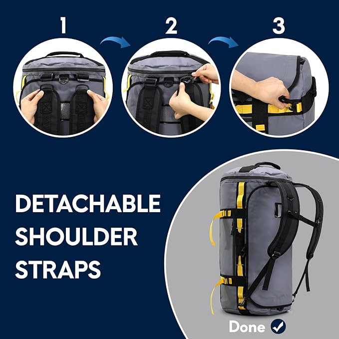 Haimont Large Duffle Bag Backpack for Travel, Men Women Duffel Backpack Bags with Shoes Compartment for Camping, Traveling, Sports, Trip, Water-resistant, 60L Grey