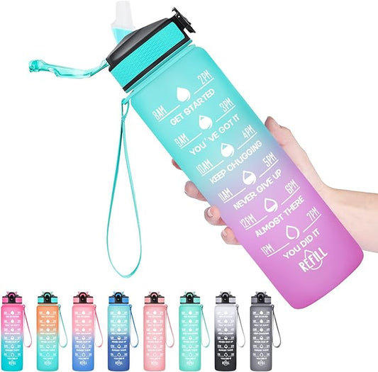 Hyeta 32 oz Water Bottles with Times to Drink and Straw, Motivational Water Bottle with Time Marker, Leakproof, Drinking Sports Water Bottle for Fitness, Gym and Outdoor