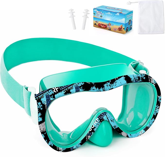 Kids Swim Goggles with Nose Cover, 180° Panoramic Snorkel Mask with Anti-Fog & Anti-Leak Design, Comfort Fabric Strap UV Protection Lens for Boys Girls Ages 3-15