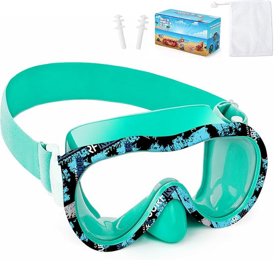 Kids Swim Goggles with Nose Cover, 180° Panoramic Snorkel Mask with Anti-Fog & Anti-Leak Design, Comfort Fabric Strap UV Protection Lens for Boys Girls Ages 3-15