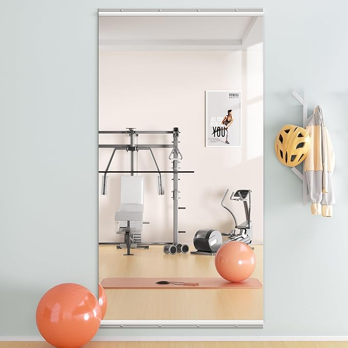 Hasipu Home Gym Mirror 71" L x 32" W - 1PC Large Full Body Mirror for Yoga, Wall-Mounted Mirrors for Fitness, Garage, Dance Studio, 0.16in Tempered Glass Frameless