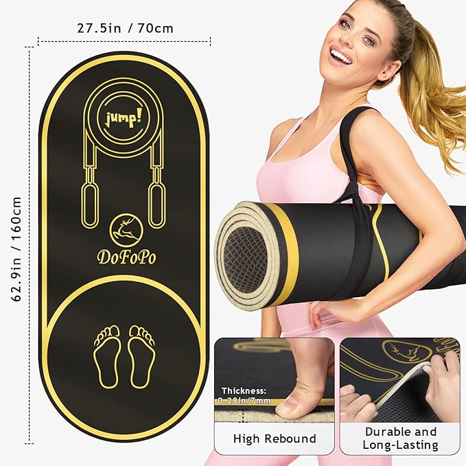 Jump Rope Mat 63"x27" Exercise Fitness, Non-Slip Indoor Outdoor Crossrope Mat, 6mm Thick High-Density Workout Jumping Pad for Home Gym Flooring and Concrete