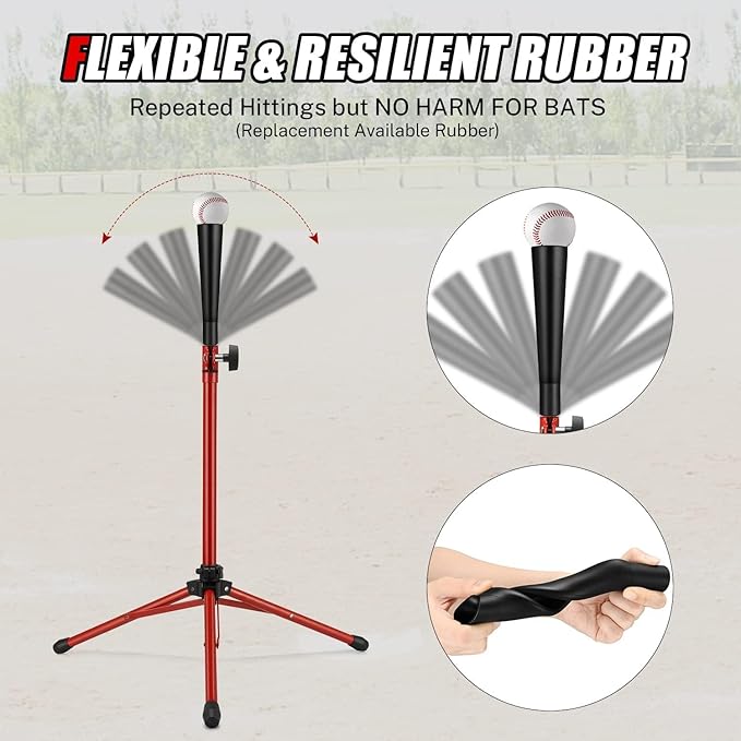 Gonex Baseball Softball Practice Hitting Batting Tripod Stand Rubber Tee Collapsible Portable with Carrying Bag