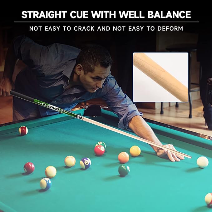 GSE Games & Sports Expert 58" 2-Piece Canadian Maple Hardwood Billiard Pool Cue Sticks for Men/Women, House or Commercial/Bar Use (Several Colors, Weight 18oz, 19oz, 20oz, 21oz Available)