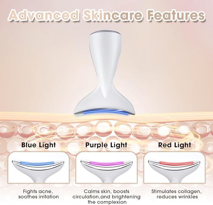 Face & Neck Massager | White LED Red-Light-Therapy-for-Face and Neck, Red Light Therapy Wand, 3 Color Led Massager for Skin Care
