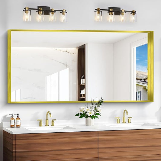 Gold Bathroom Mirror, 30x60 Inch Rectangular Deep Frame Mirror, Large Wall Mounted Bathroom Vanity Mirror Over Sink for Bedroom,Restroom, Living Room, Hangs Vertically or Horizontally